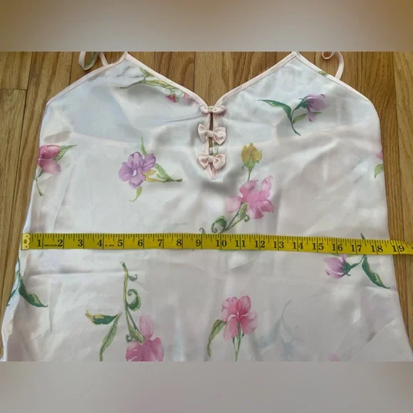 80s/90s Coquette Morgan Taylor Intimates Satin Baby Oink Floral Nightie W Bows - Picture 9 of 10